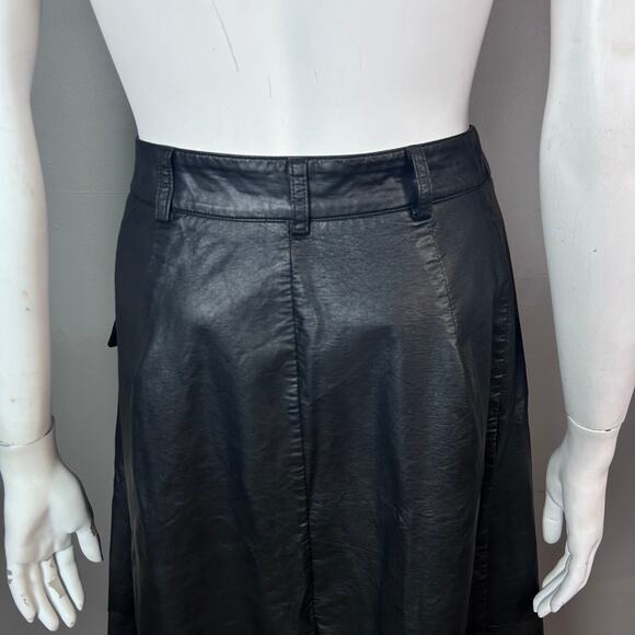 Banana Republic skirt 4 black faux leather a-line button up front midi retro - Picture 7 of 9